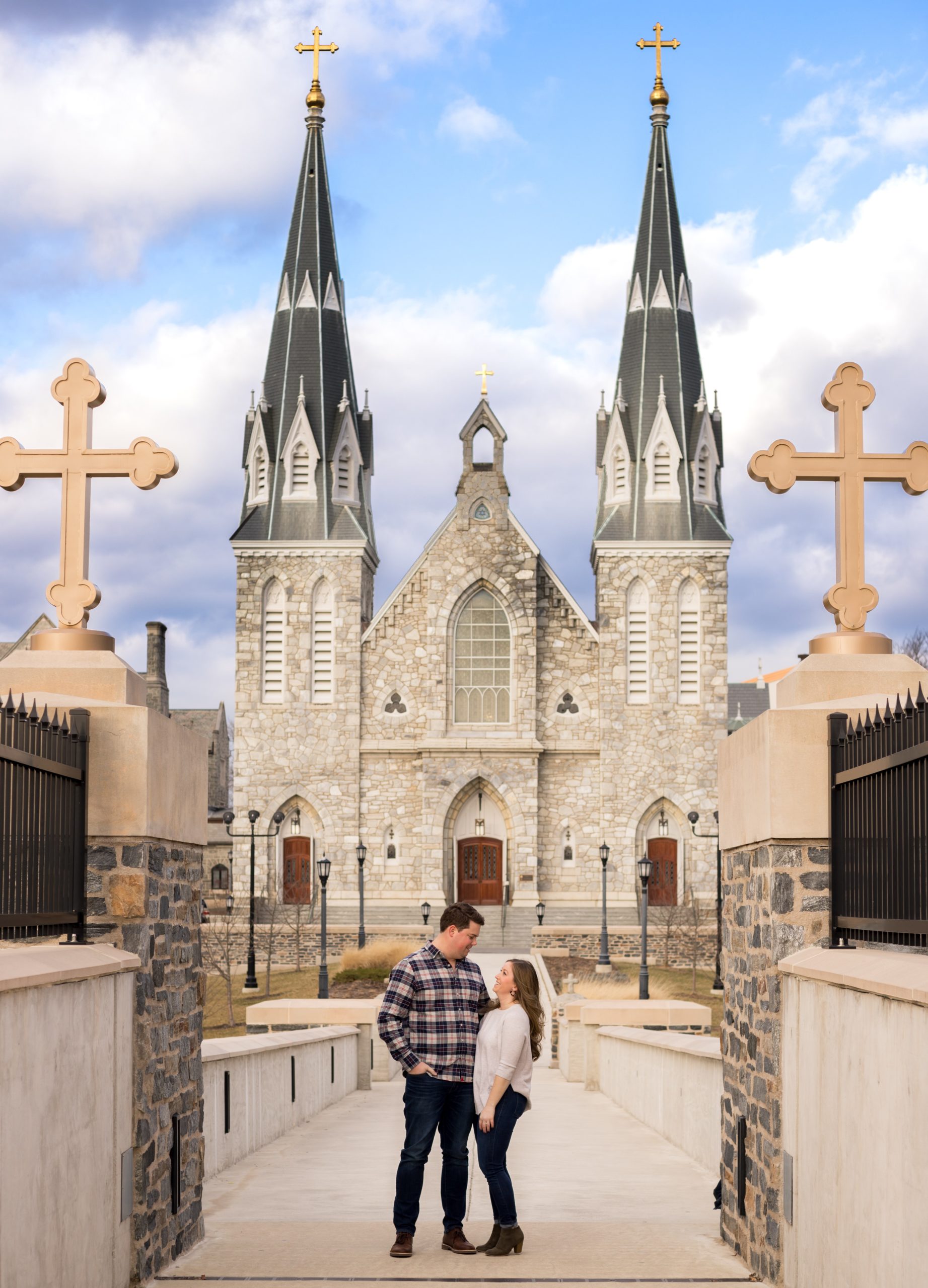 Couple standing in front of a Philadelphia wedding chapel